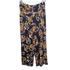 BAND OF GYPSIES Floral Wide Leg Pants XL Hand Pockets Elastic Waist Flowy